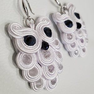 White Owls handmade soutache earrings